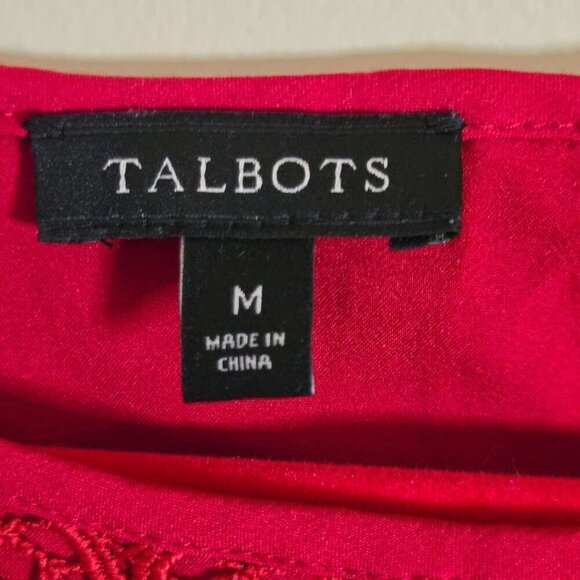 Talbots Red Floral Lace Sheer Bell Sleeve Top Size M - Picture 7 of 8